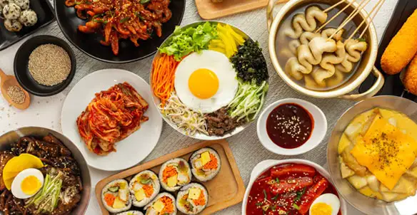 Traditional Korean meal with Kimchi served as a side dish.